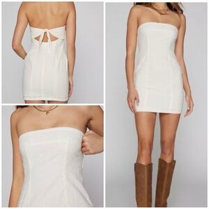 NWT Kimchi Blue Ivory Strapless Eyelet Back Tie Mini Dress Cotton Lined Small